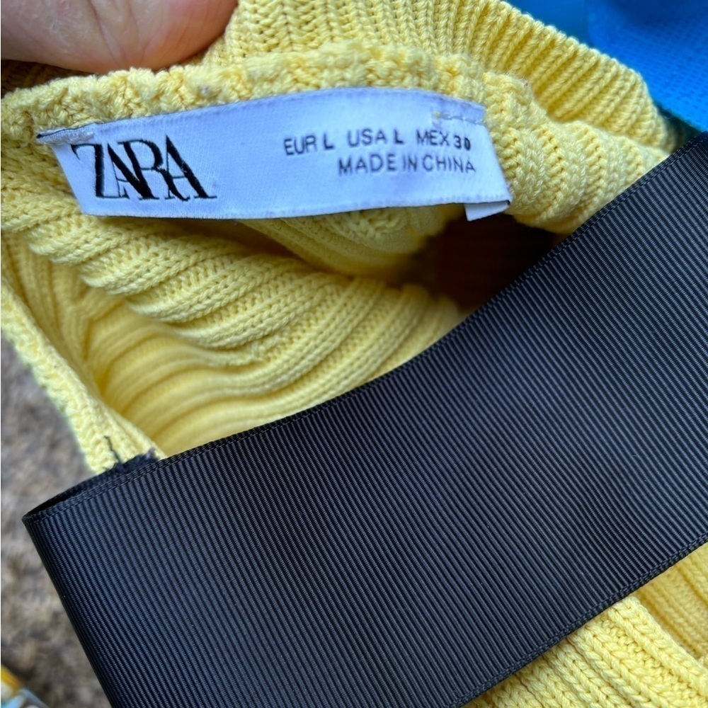 Zara Bright Yellow Ribbed Knit Low Back Sweater Large - Picture 4 of 4